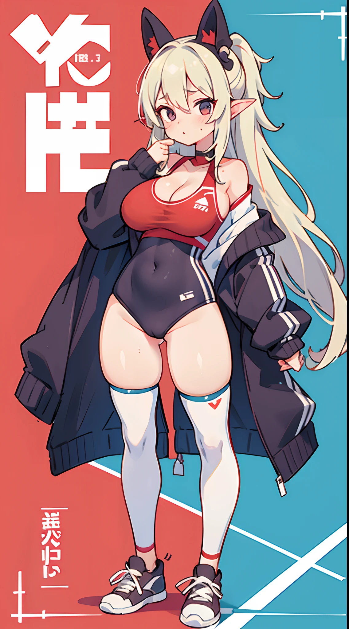 number art、Dark Elves、Sportswear,athletic sneakers,Sports tights,Yuruchara style、Large breasts,Off-the-shoulder attire,nabel,Big breasts Thin waist,cleavage,Raised sexy,Be red in the face