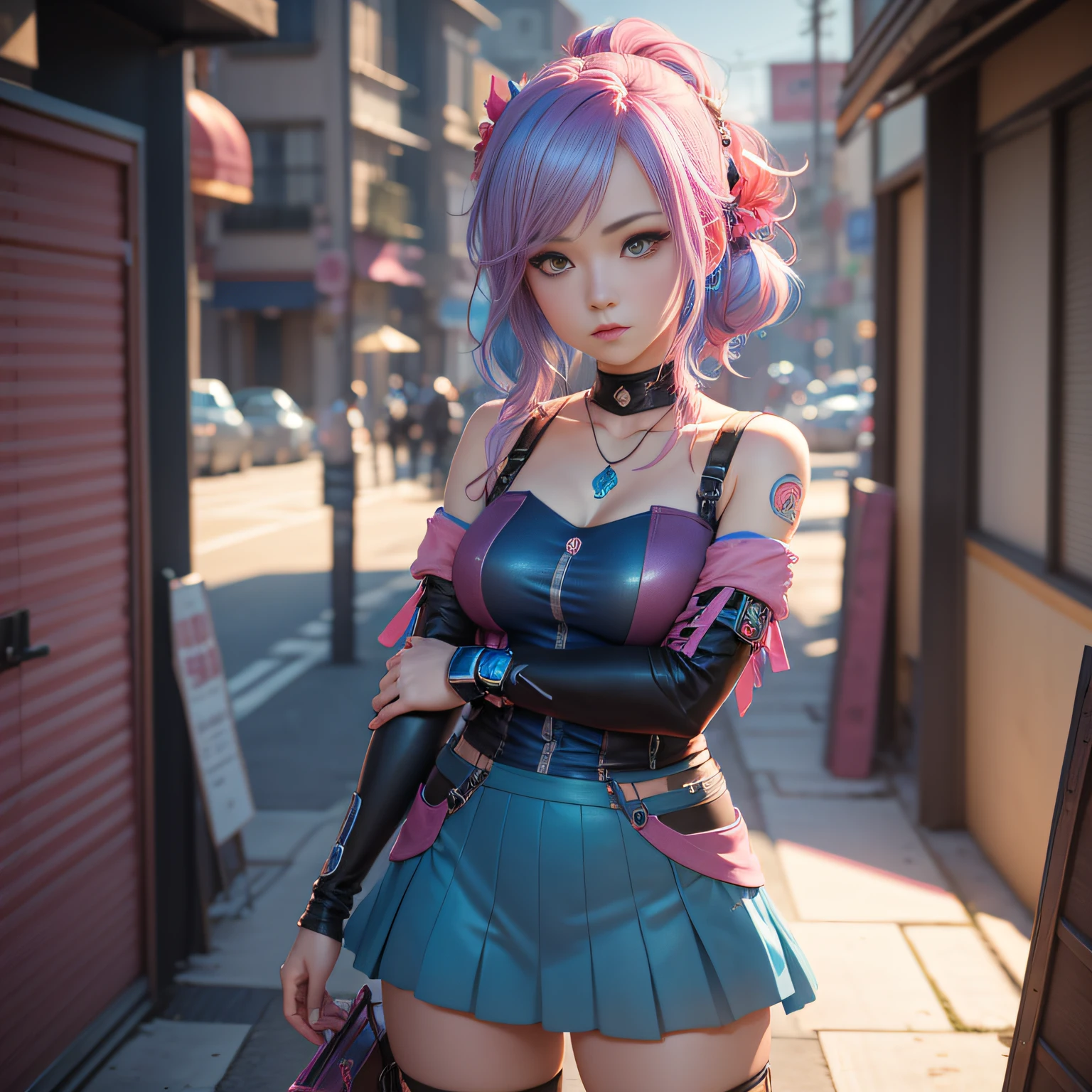 Girl with blue-pink hair, CGSOCIETY, 🌺 anime style. 8K, anime style 3D, popular on CGSTATION, 8K high quality detail art, Guvez style artwork, fantasy art style, realistic anime 3D style, anime inspiration, anime style mixed with Fujifilm