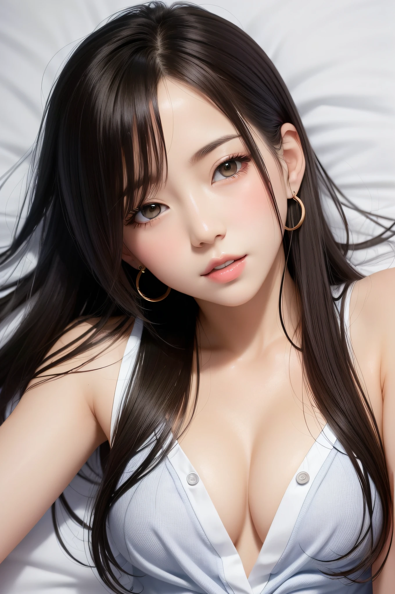 (top quality, masutepiece: 1.1), (Real: 1.4), BREAK (((FF7)))(((Tifa))),(solo,Tifa:1.2),(love hotel:1.3,love bed,gravure pose:1.7),Ultra-detailed face, Detailed eyes,(lying:1.5,on back:1.5) BREAK (((FF7)))(((Tifa))),(light brown hair, Large breasts: 1.2), (Tifa wearing japanese School Uniform:1.7,button-down shirt:1.6,Plaid pleated skirt:1.4 ), BREAK (No bra) ,(Small and beautiful hard nipple) ,(oiled skin: 1.4), About 18 years old, Sensual,come on ,pleases hug