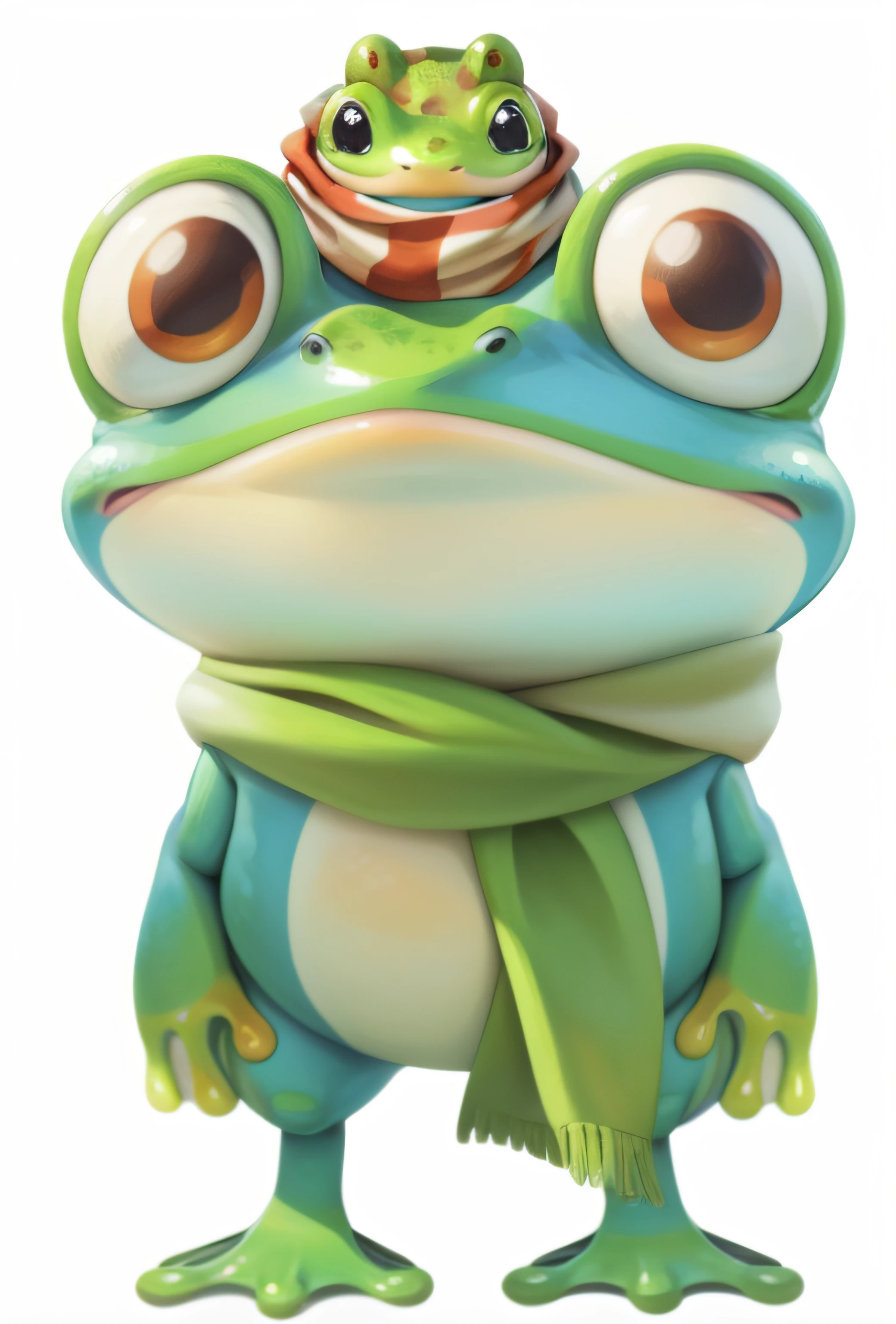 Cartoon frog with persimmons on its head, Cute frog, frogs, Frog perspective of love, Portrait of a frog, Cute Q version,Wear a scarf