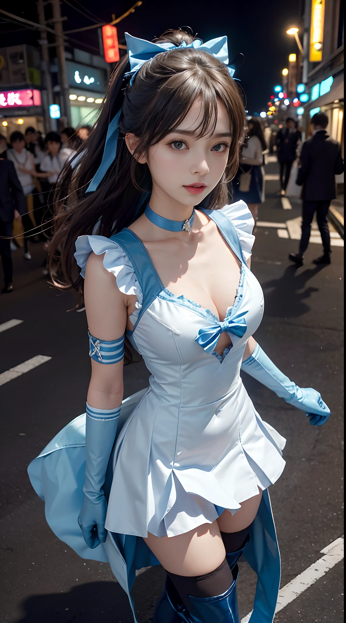8k, (ultra hd:1.2), (masterpiece:1.5), 1 girl, cute face, very long hair, detailed eyes, small breasts, baby doll costume, (rainbow costume:1.4), (strap:1.4), (fantasy:1.4), (candy world Disney land:1.5), ethereal soft fluffy soft landscape background, hyper realistic Ultra quality cinematic lighting, immense detail, Full hd, perfect body, back pose,