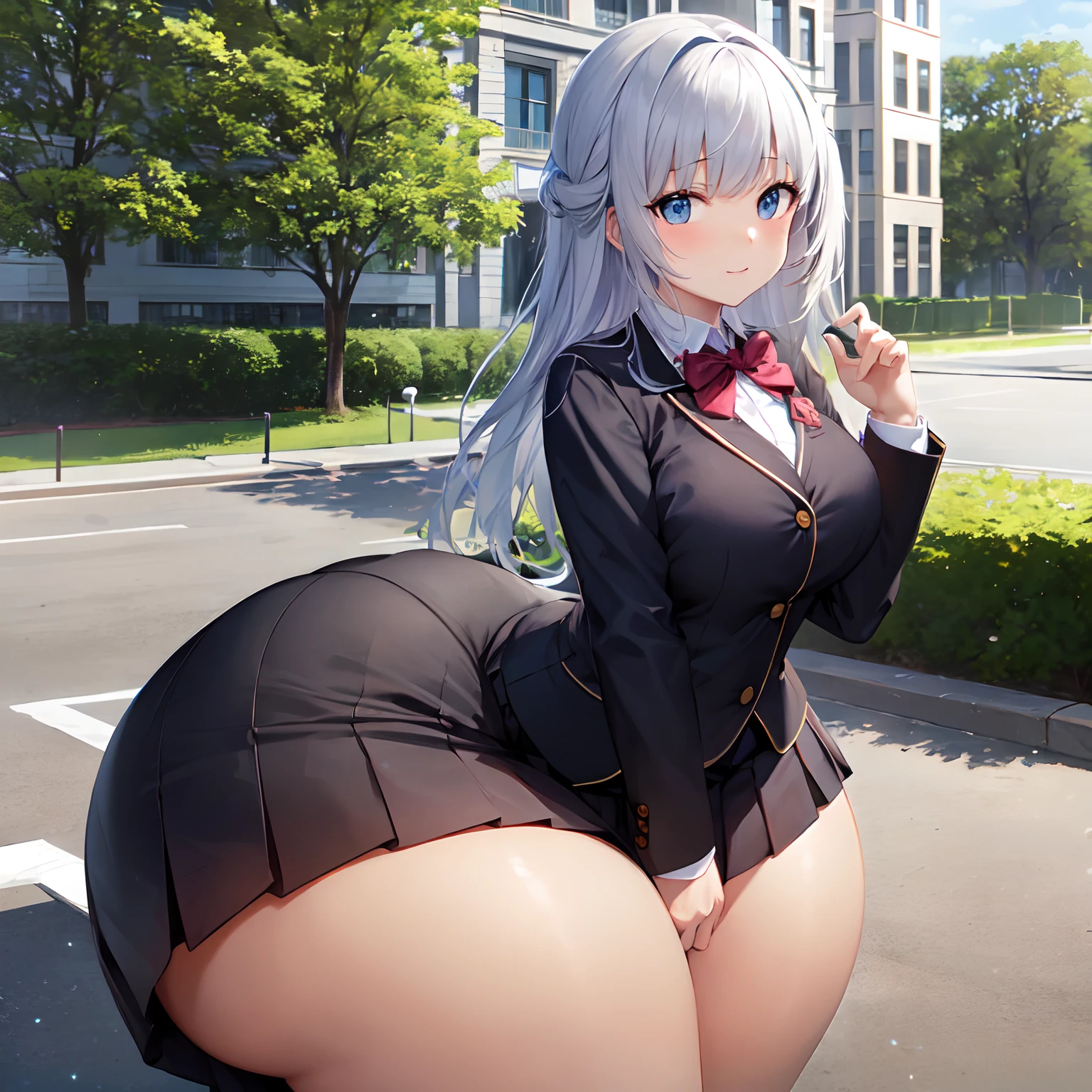 (masterpiece, best quality), 1girl, medium breasts, happy bottomheavy, hyper thighs, hyper hips, gigantic ass, from front, school uniform,