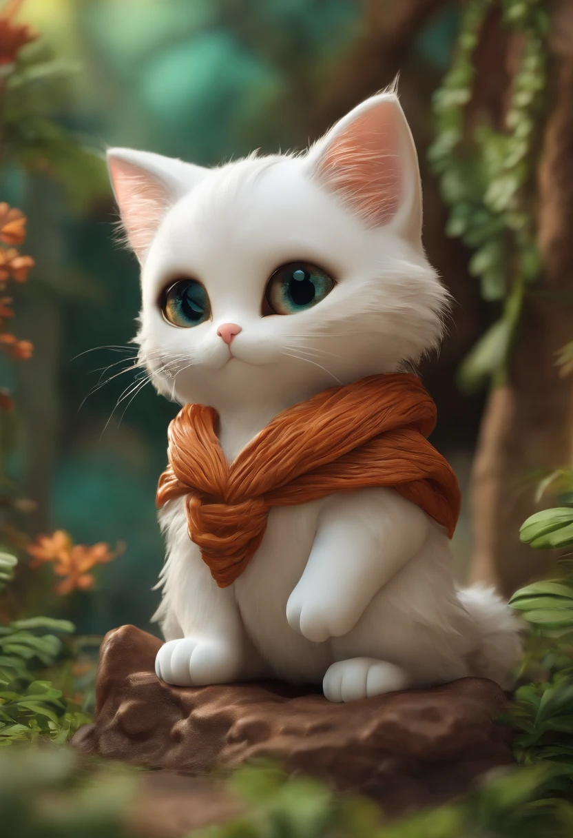 crie um gato fofo meigo que tenha olhos grande e brilhantes em estilo chibi cartoon 3d