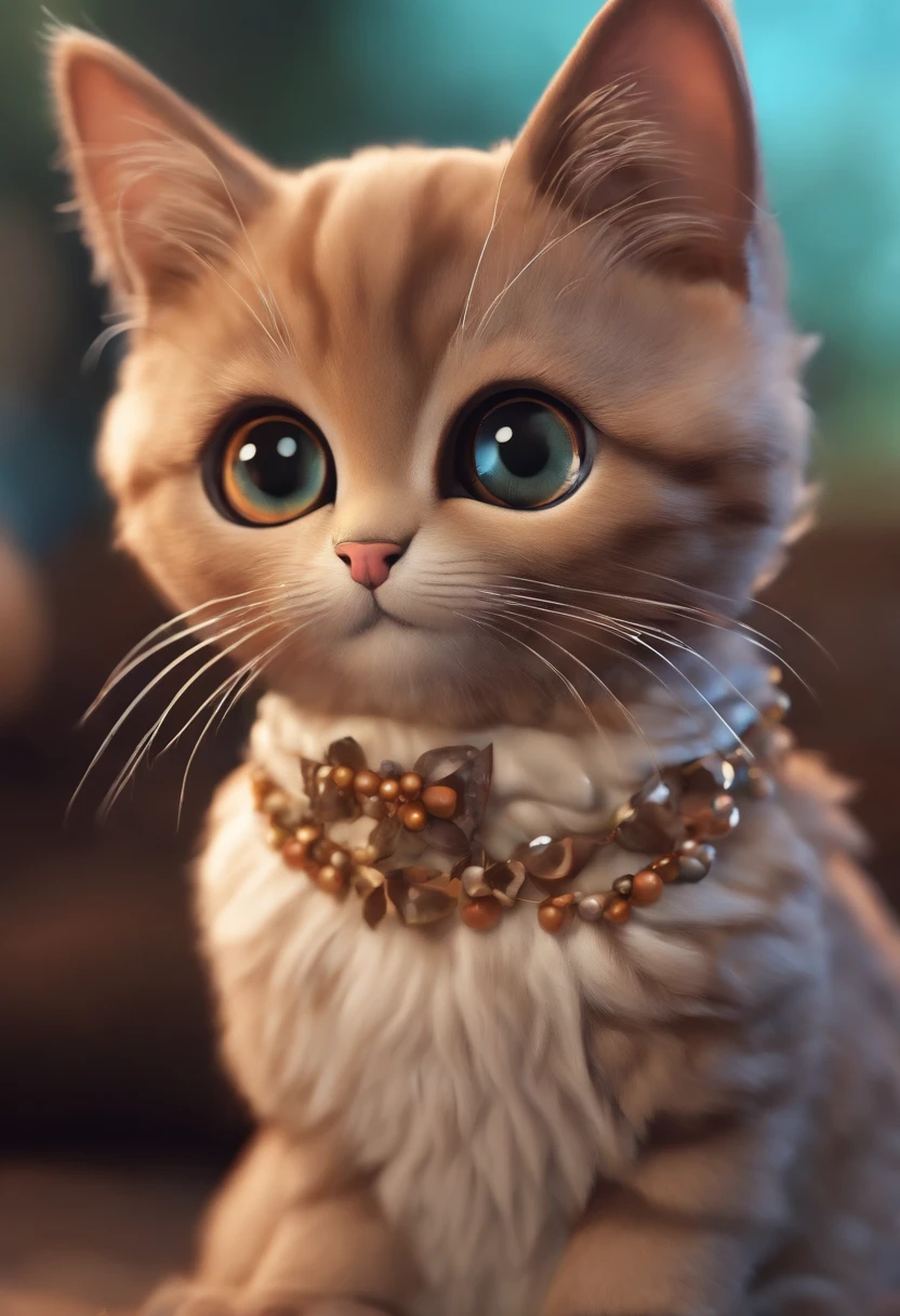 crie um gato fofo  olhos grande e brilhantes em estilo chibi cartoon 3d