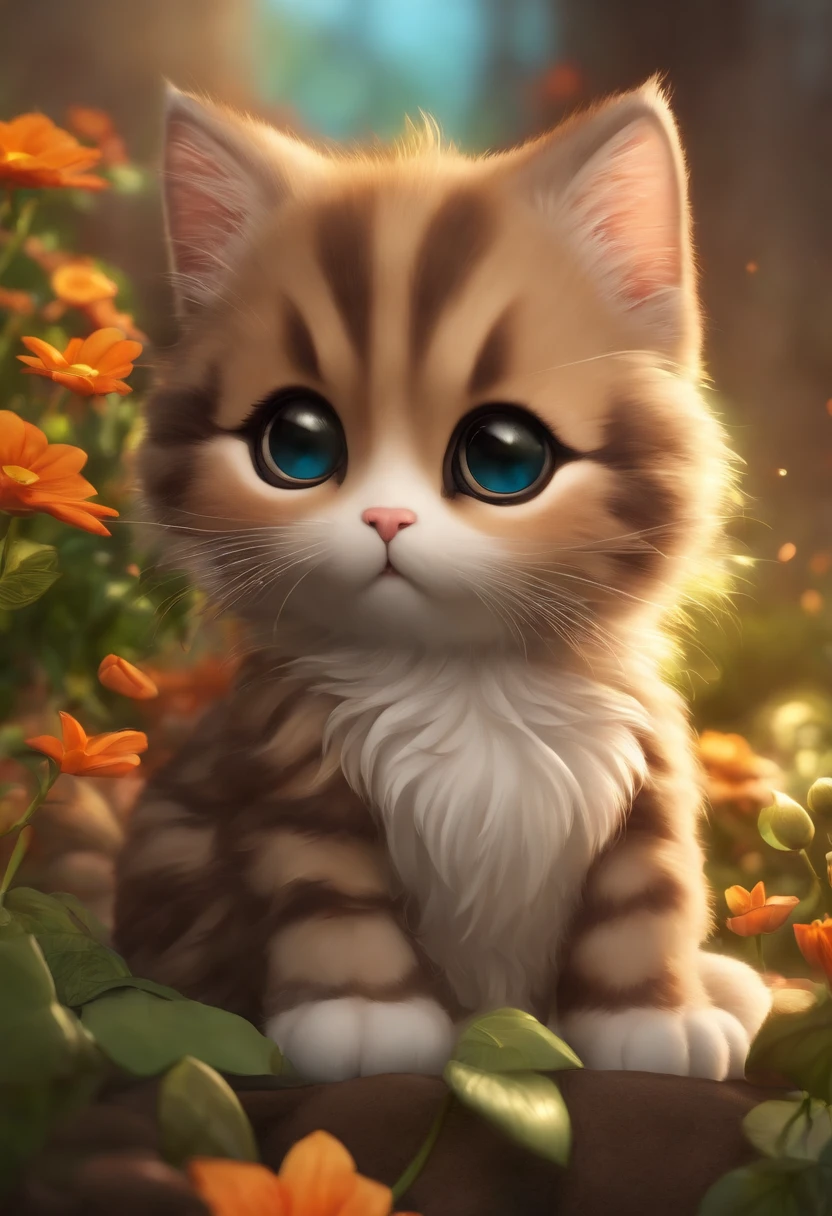 crie um gato fofo olhos grande e brilhantes em estilo chibi cartoon 3d