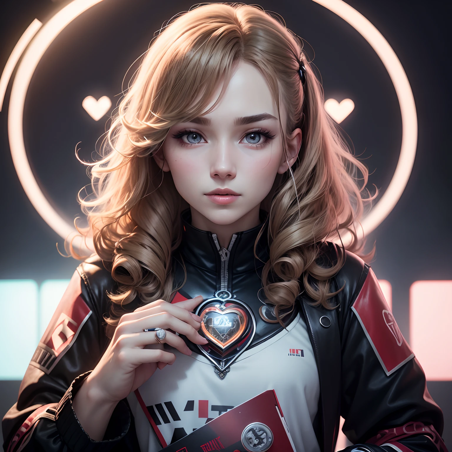 MarkyFlyer, Anti-Korean, Half German, Heart-Shaped Face, Curly medium-length hair, portrait of a, Youtube videos, realisitic, a photo of, ring lighting, ring lighting, Tizhnedsk1