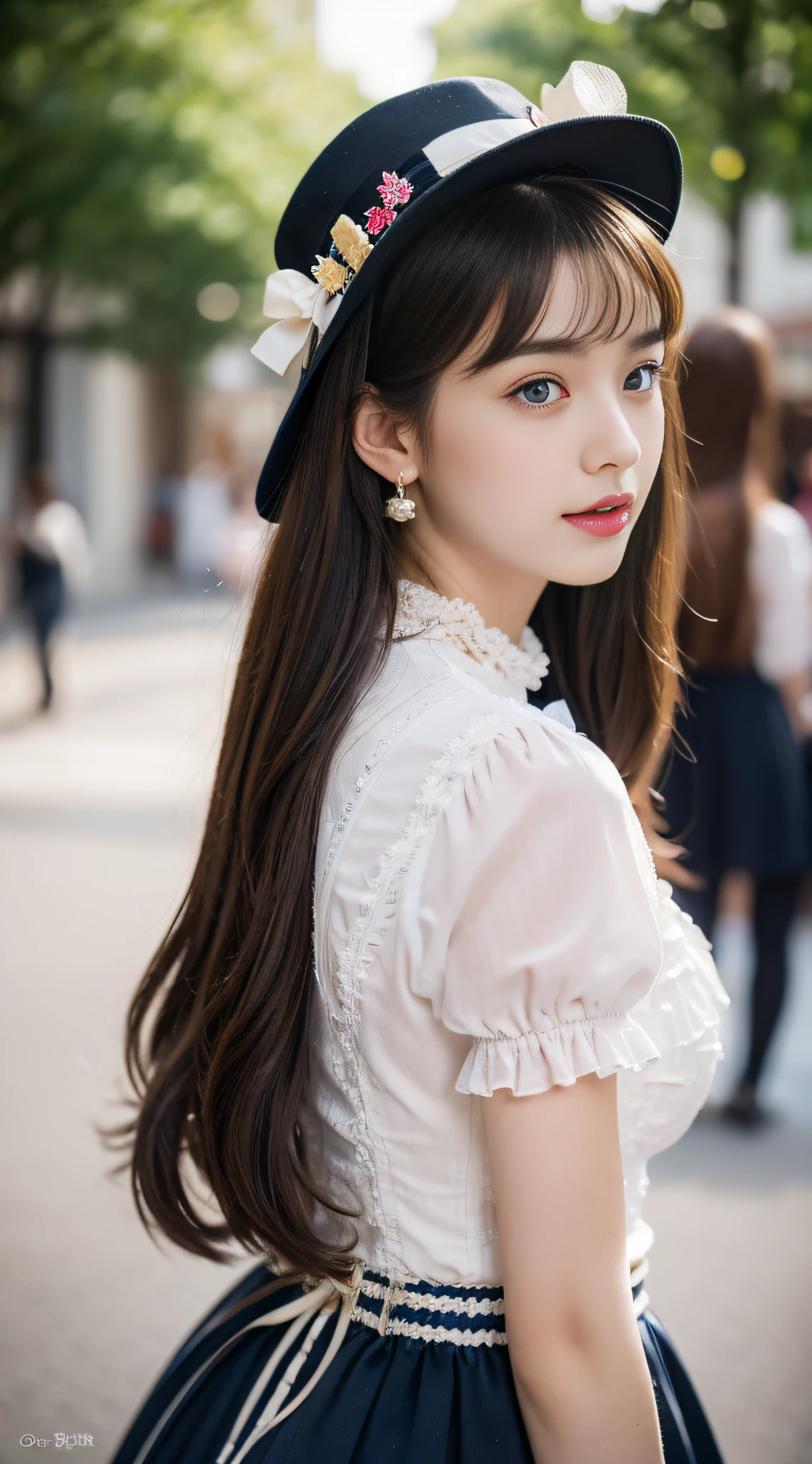 (32K,very high res, high detailing, highly accurate, masutepiece、girl1:1.5),Raw photo & realistic atmosphere,beautiful dark blue eyes,Detailed mouth,Glossy lips,Detailed eyebrows,Eyes drawn in detail with soft white skin that shines in every detail、Very beautiful eyes with azure eyes,Detailed lips、Very beautiful face,Very well-formed face、Lifelike face,shiny beautiful lips,Beautiful eyebrows,Infinite reality,Best design,(Insanely cute Japan 15 year old Lolita fashion beautiful girl,Beautiful thighs,Ideal legs,Beautifully shaped breasts,Very cute beautiful girl,Little Girl:1.4),Best Natural Makeup,Japanese ido,Korean Idols,Young sensual idol,Moist eyes,Beautiful eyes that sparkle,Beautiful butt,beauty legs,,camel's foot,:1.2),超A high resolution、The face of a masterpiece with high detail,Natural and realistic face,Back lighting,Pure eyes are too cute,Reality Live Action,(Earrings that look good in Lolita fashion,,a necklace,hair adornments,Head dress,Lolita hat:1.5),Glossy nail art,Blonde medium permed hair:1.4),(Lolita fashion with very beautiful embroidery in high detail high definition,Beautiful Lolita in high detail high definition,a miniskirt,Show full-body fashion:1.6),Looks Back,On the streets of Harajuku,Gentle smile