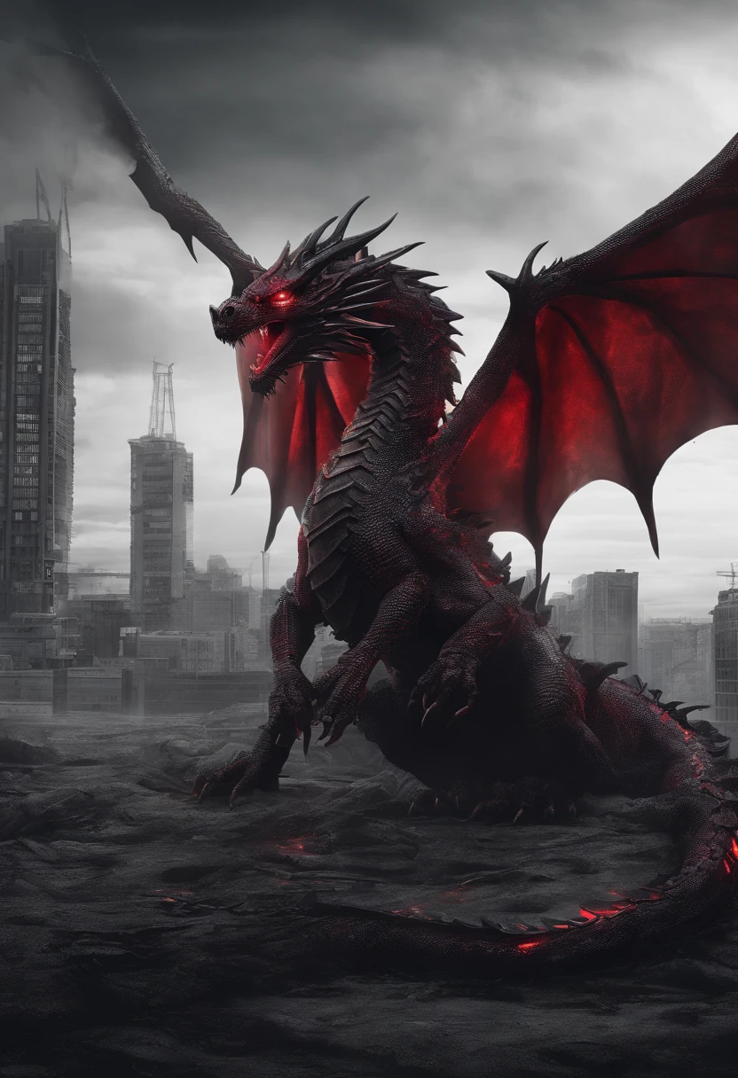 Dark Dragon of geo data in the style of detailed hyperrealism photoshoot,red glow