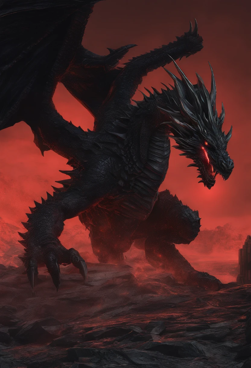 Dark Dragon of geo data in the style of detailed hyperrealism photoshoot,red glow