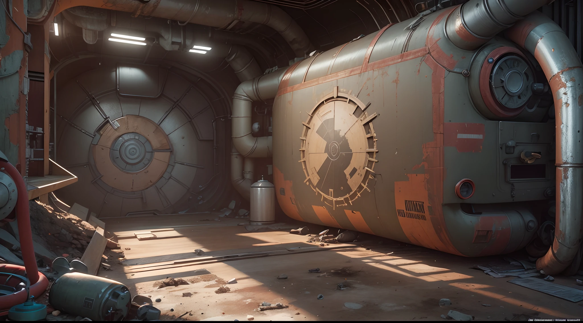 There's a big bunker built into a mountain, Captura de tela de 'Fallout 4', Captura de tela de Fallout 4, Octane Engine renderizar 8K HDR, reactor core, uma captura de tela de um enferrujado, 8 k octane detailed render, insanely detailed octane render, Hyper-realistic octane rendering, Styling for Fallout 4, fine details 8k octane rendering, hyperealistic octane render