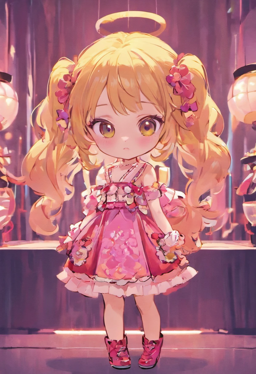 Create a series of cute chibi style dolls with a fashion theme, each with lots of detail and in an 8K resolution. All dolls should follow the same fashionable wallpaper pattern and be complete in the picture, mostrando o (corpo inteiro, incluindo as pernas: 1.5)
Boneca fashion: Chame-a de Marina. Ela deve ter cabelo pequeno em tom colorido neon. Seus olhos devem ser grandes e expressivos, with long eyelashes and rosy cheeks. Sorriso delicado e branco. Sophie deve estar vestida com uma roupa fashion com detalhes neon, Tons coloridos . She can't have anything on her hands. Certifique-se de adicionar detalhes nas roupas, such as buttons and pockets, sapato bonito
Certifique-se de adicionar sombras, texturas e detalhes nos cabelos, roupas, to make them even more adorable and charming.