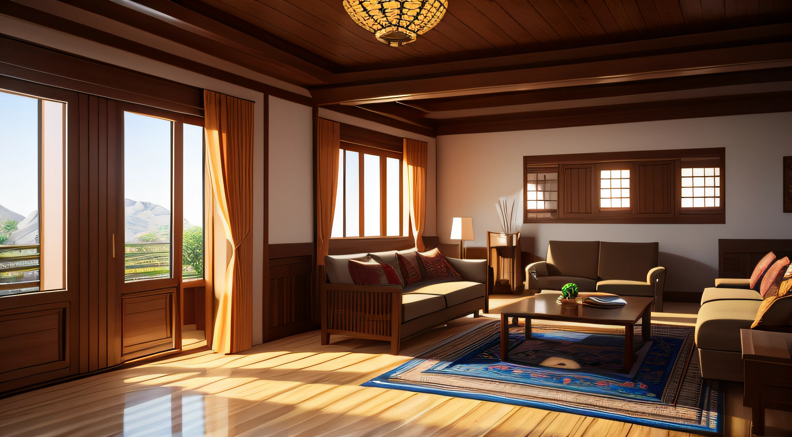 Home mockup, living room in Japandi style, 3d render