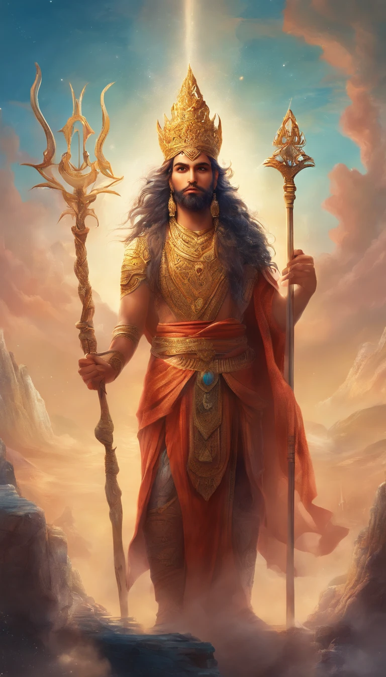 A giant, Realistic depiction of Adi Shankara, Blend seamlessly with nature, surrealism, Ultra-detailed, Photorealistic:1.37, 3D rendering, Cinematic lighting, Divine light, Ultra-high definition, Masterpiece:1.2, Textured skin, Best quality, high resolution