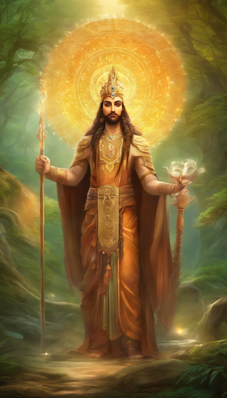 A giant, Realistic depiction of Adi Shankara, Blend seamlessly with nature, surrealism, Ultra-detailed, Photorealistic:1.37, 3D rendering, Cinematic lighting, Divine light, Ultra-high definition, Masterpiece:1.2, Textured skin, Best quality, high resolution