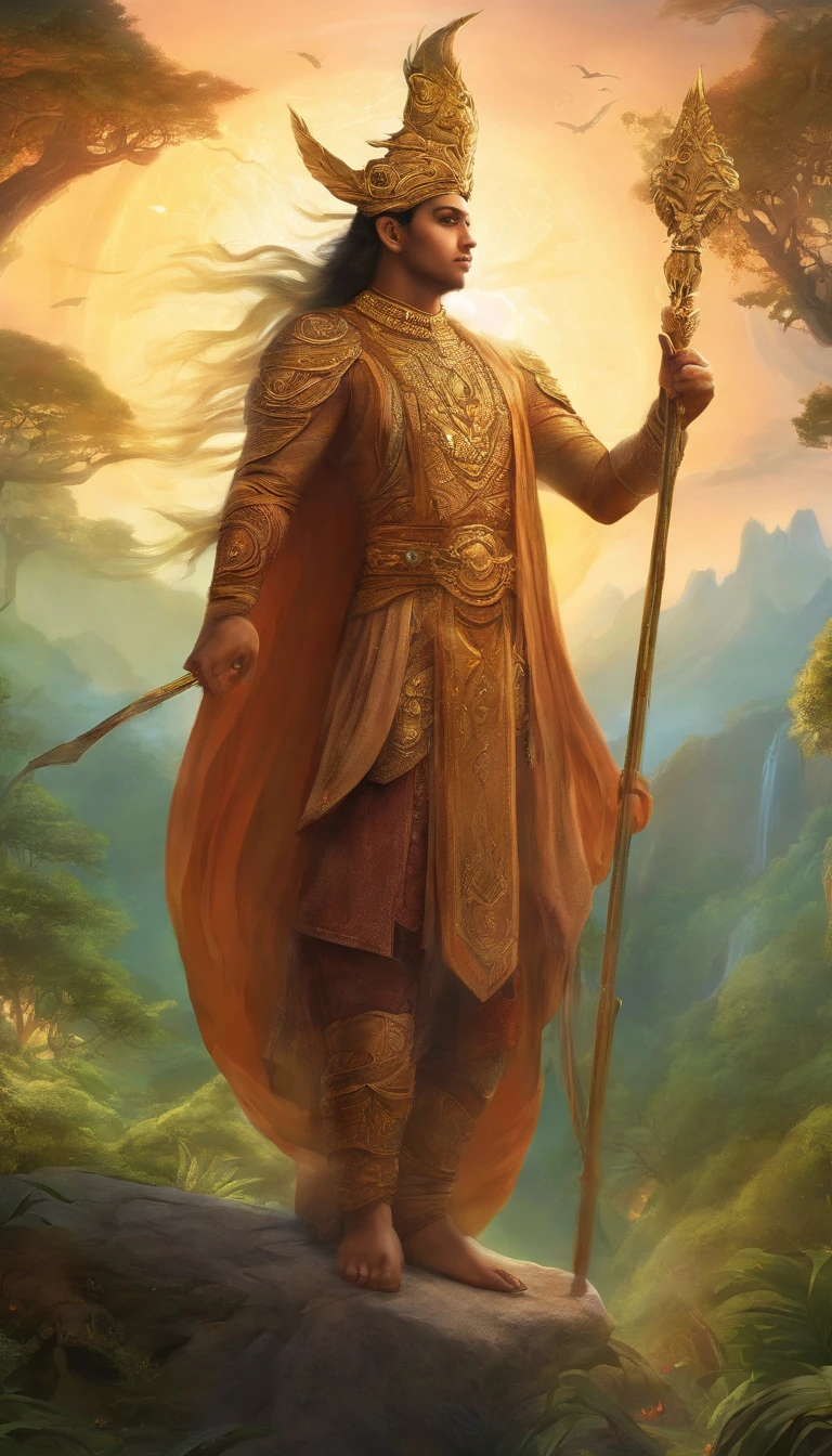 A giant, Realistic depiction of Adi Shankara, Blend seamlessly with nature, surrealism, Ultra-detailed, Photorealistic:1.37, 3D rendering, Cinematic lighting, Divine light, Ultra-high definition, Masterpiece:1.2, Textured skin, Best quality, high resolution