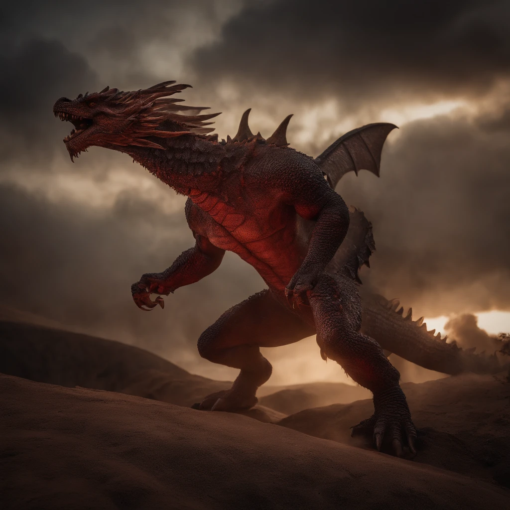 Tenryu Dourado，Rough red eyes,Close-up release of fire blood from the nose,Chest scales,alta qualidade,8k,muitos detalhes,Alface de fogo,Infelizmente,4 pernas,Garras manchadas,Ouro,Perigos,fires,dentes pontiagudos,big dragon,imensidade,Threatening,imponente