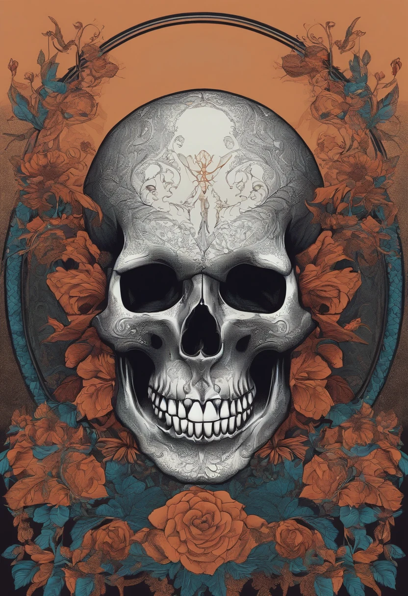 a skulls art,line art, avatar, front view