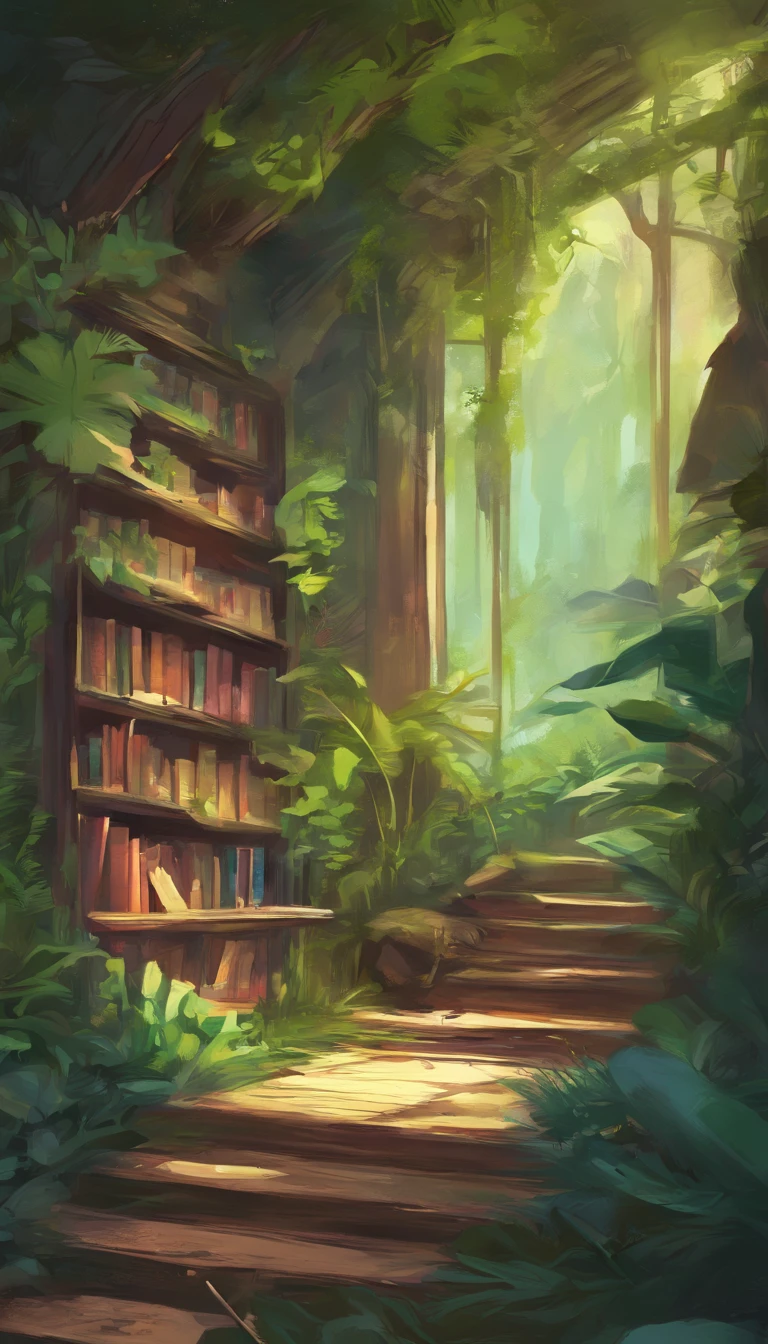 Empty bookside,  jungle leaves,  spring pen. beautiful atmosphere, magic, cozy, strong color, close up