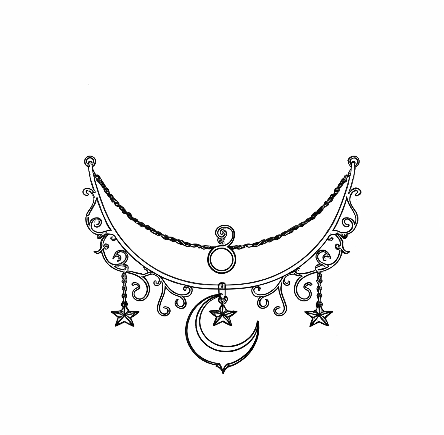Reference line drafts,Turn it into a complete rendering,The materials are sapphire and silver,Moon and star line drawing shape with sapphire,Its line drawings are made of silver,opulent,The main body protrudes