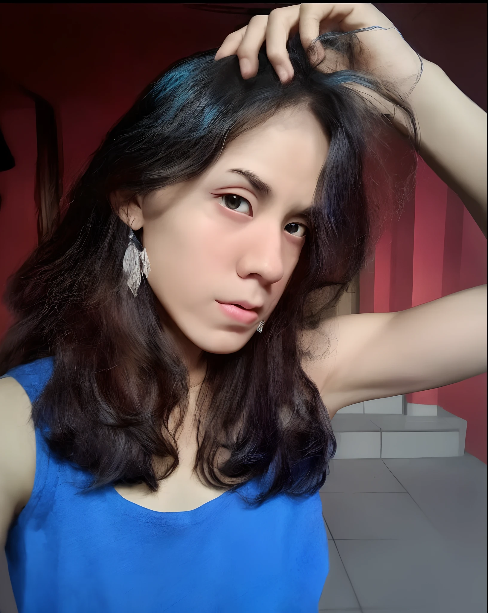 turn this picture into a ghibli studio anime character, blue hair