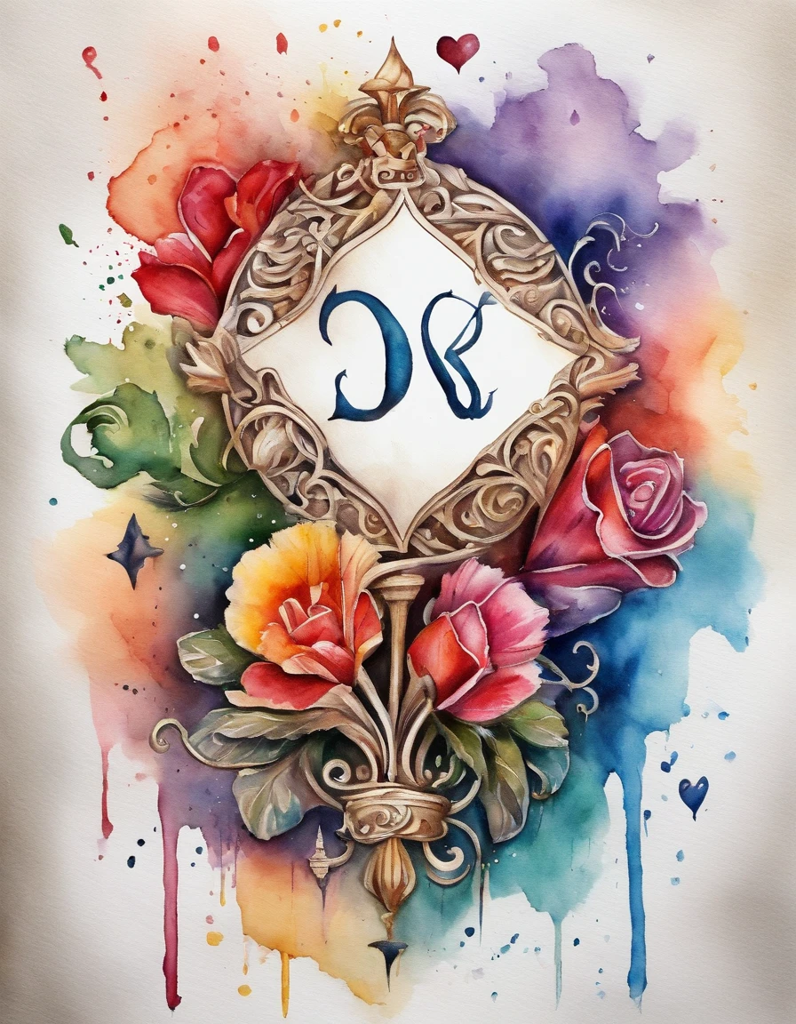 3d watercolor tattoos for couples in love,With capital letters D and T,Crown symbols,Queen and King,Infinity sign,Hearts and circles,Poker card symbols,