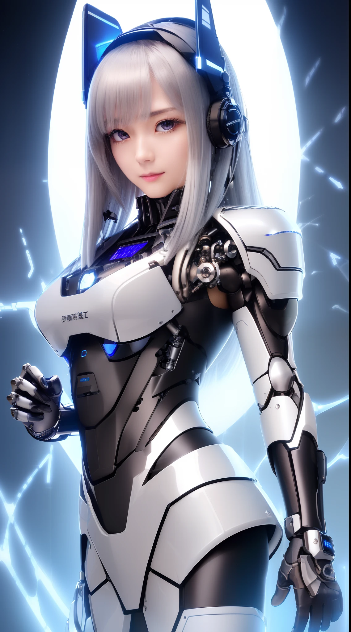 ((masutepiece)), ((top-quality), high quarity、ultra-definition, Realistic, (Ultra-fine face)、fulcolor 、scientific fiction、Beautiful robot police woman、((Cyberpolis))、((Mechanical joints))、Machine body、((((machine components))))、White porcelain mechanical armor、(Curvaceous face)、((Ultra detailed eyes))、thin mouth、deadpan、straight haired、(((Electronic substrate)))、Machine Gloves、(Sensor Antenna Headgear)