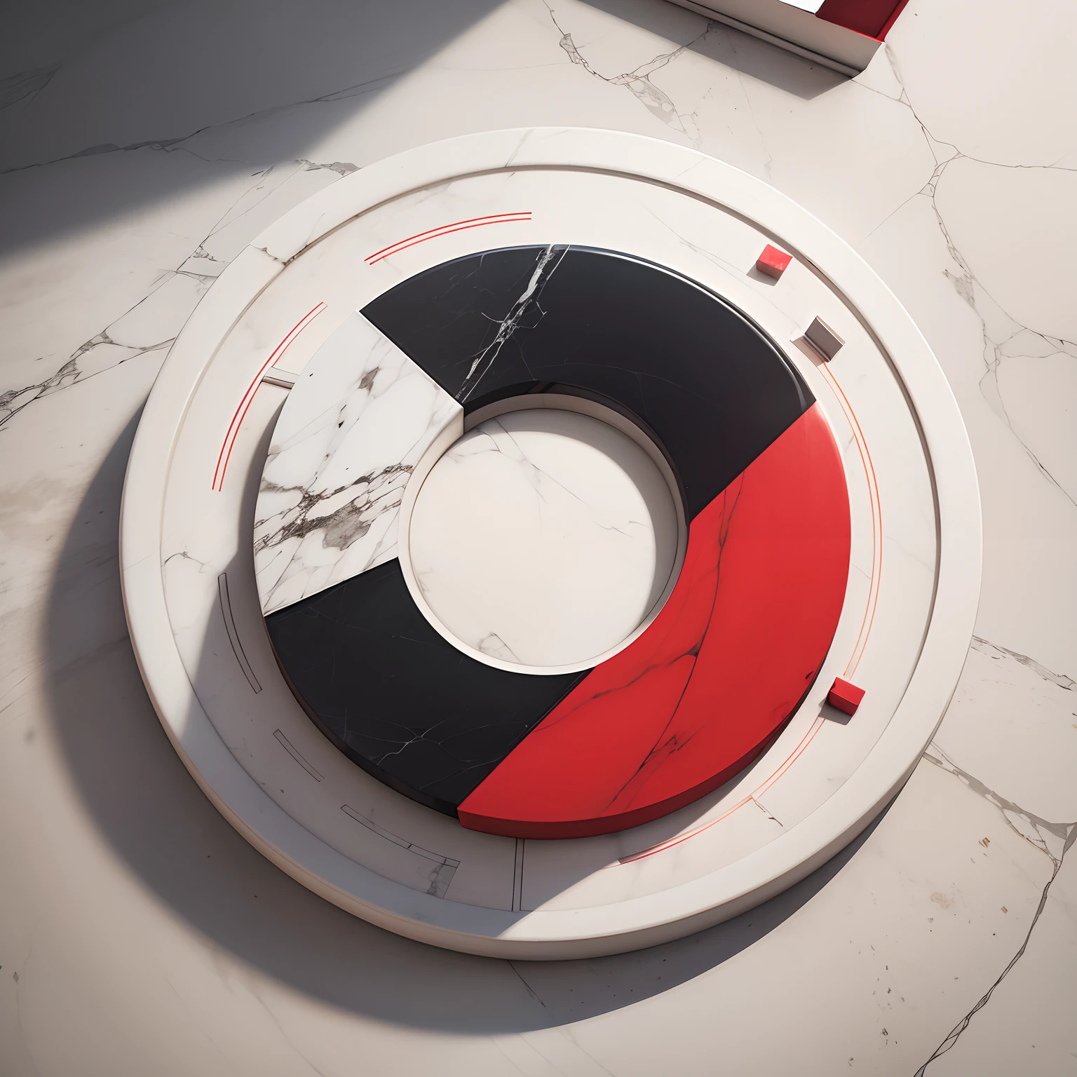 overhead view,(Circle of marble rectangles), Logo, No background, (Red & White), smithereens, 2D-изображение, minimalism, nightfall