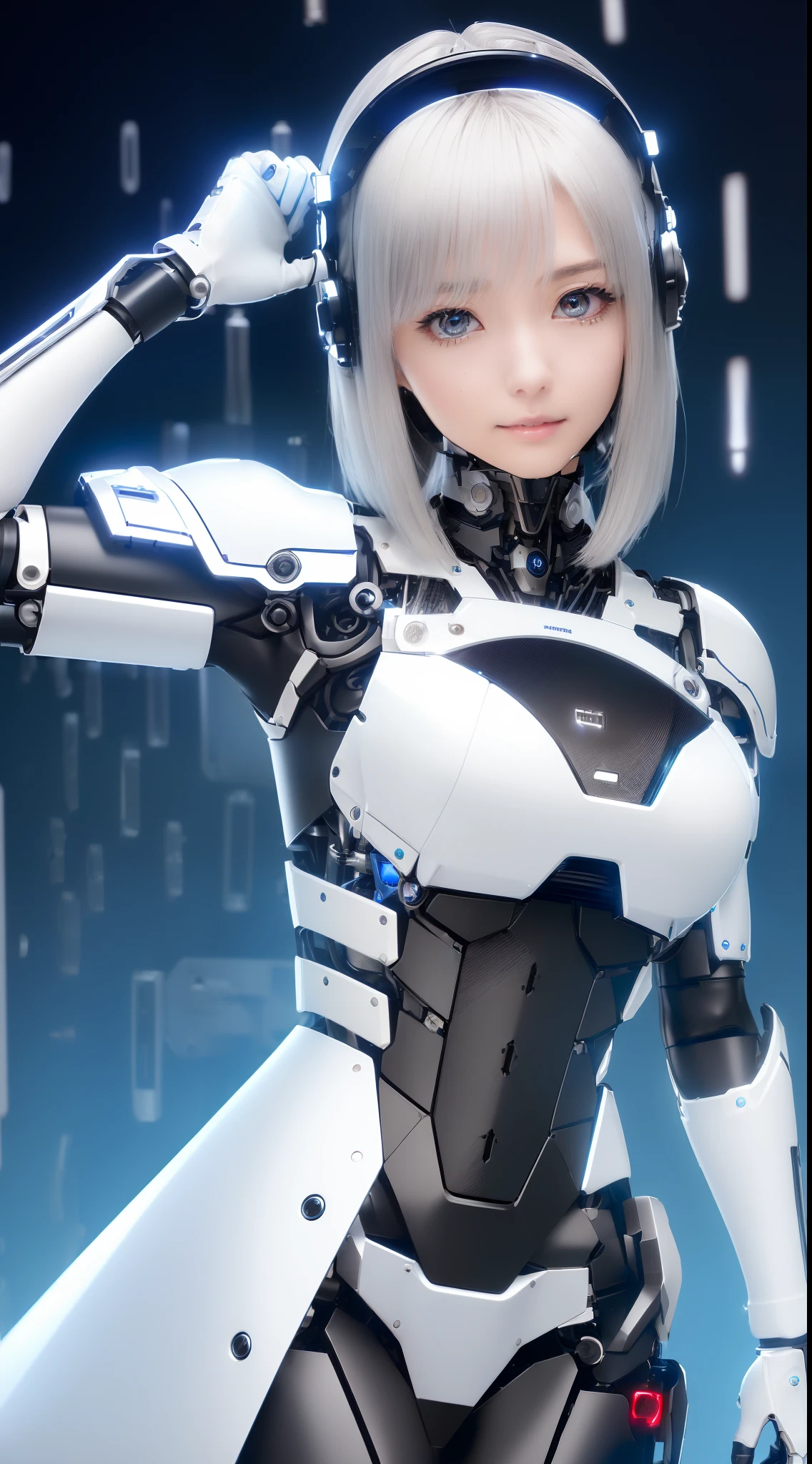 ((masutepiece)), ((top-quality), high quarity、ultra-definition, (Realistic、photoRealstic), ((well proportioned face))、fulcolor 、(scientific fiction)、(独奏)、Beautiful robot woman、Disassembly Combat Robot、(Perfect robot joint:1.3)、(Detailed electronic board:1.3)、(Machine frame:1.3)、White porcelain mechanical armor、(Oval curvaceous face)、(machine components:1.3)、(Almond-shaped eyes without emotion)、thin mouth、deadpan、(Perfect mechanical two-handed:1.3)、((Cyber City Road during the day))、Perfect robot legs、high-heels、Kneeling