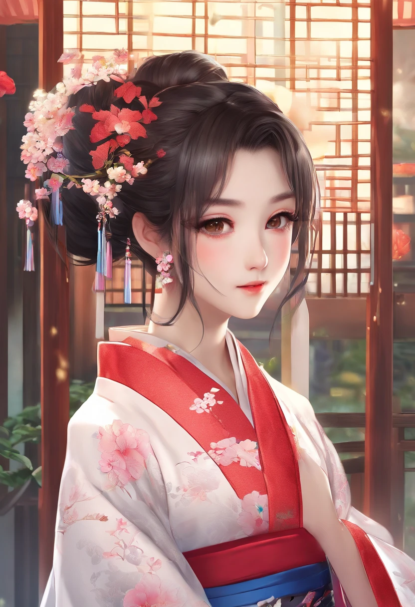best qualtiy、masterpiece、illustratio、extremely delicate and beautiful、A highly detailed、nffsw、unification、8K Wallpapers、astonishing、exquisitedetails、masterpiece、best qualtiy、Official art、Highly detailed ticker Unity 8K wallpapers、、hight resolution、ighly detailed、a beautiful detailed girl、extremely detailed eye and face、beatiful detailed eyes、Facial light、(Hanfu:1.1)、Girl alone、 ((Normal milk、the head is small、8 Head Body、Wear kimono beautifully、No exposure))、top-quality、masterpiece、(A dark-haired)、Brown eyes、Upper body from the waist up、Are sleeping、nap、(Sleeping with your eyes closed)、(4In K、masterpiece、hight resolution、Realistic and beautiful light and shadow、One girl、Solo Focus、(top-quality)、(Hi-Res)、(extremely delicate and beautiful)、(Beautiful 8k face)、(I close my eyes while smiling.)、(独奏)、(Clear skin)、(Soft hair)、(7headed body)、(Yukata kimono with red and blue floral pattern)、((Hair in a bun))、((Sendai Tanabata decoration background))、((a small face))、(reality)、thin and small nose、(red lipsticks)、(Reddening cheeks)、(Lustrous skin)、((Ukiyo-e style))、Ultra-thin eyebrows、Ultra high image quality、(Wearing maiko-style makeup)、skin whitening、long and beautiful lashes、Turning around in the style of a Kyoto magazine model、((s asleep))、Lustrous skin、(Red-dyed cheeks),Small nose with straight nose