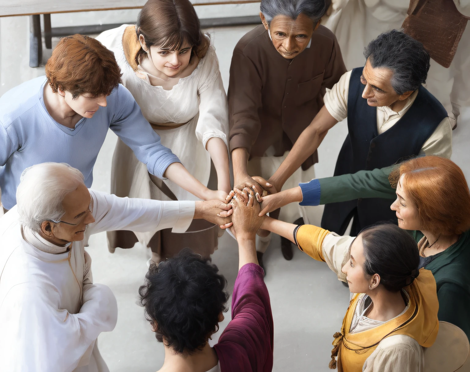 Group of people joining hands