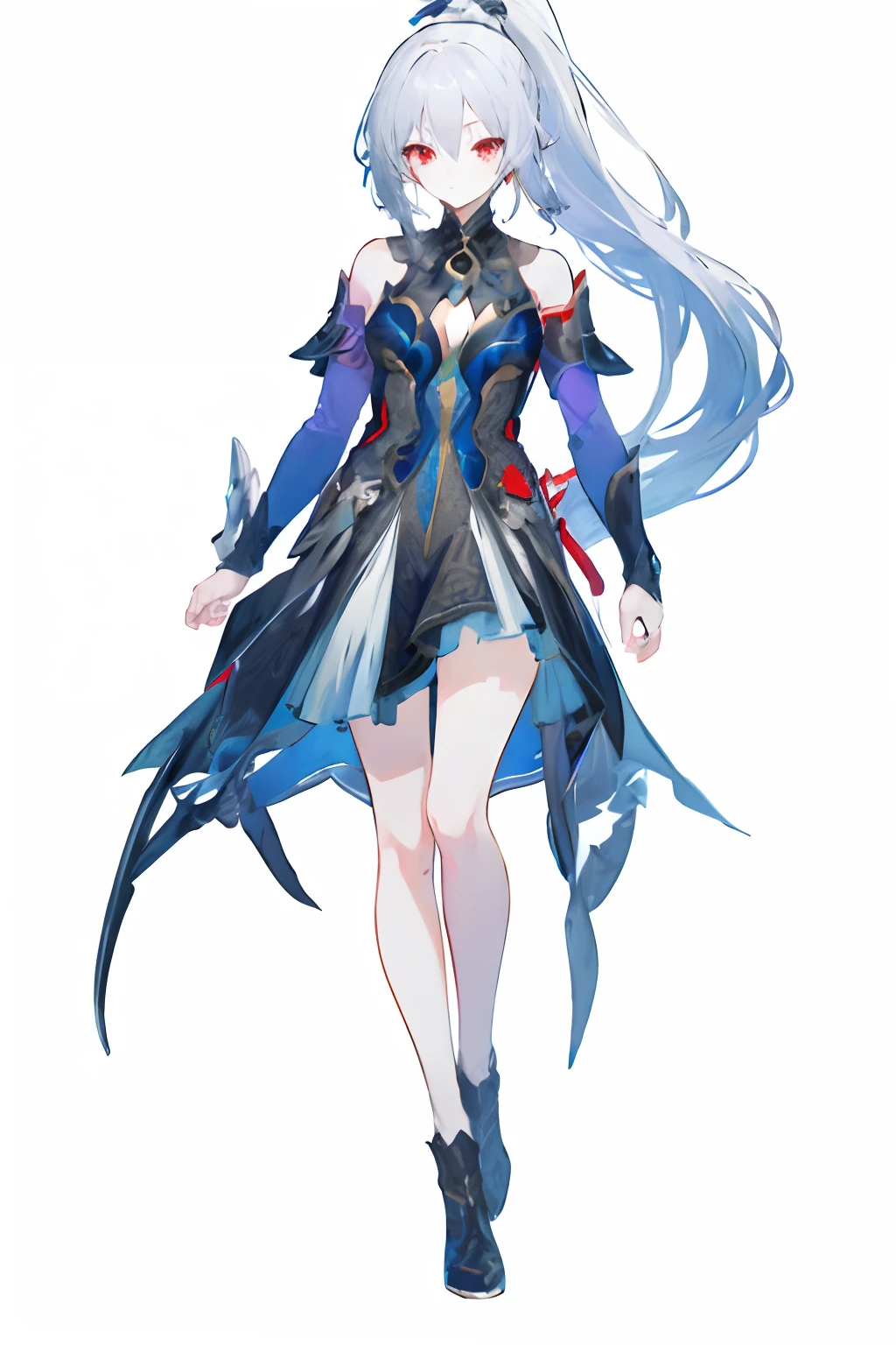 masterpiece, Best quality, 1girl, anime girl, ponytail hair, red eyes, medium breast, Full body