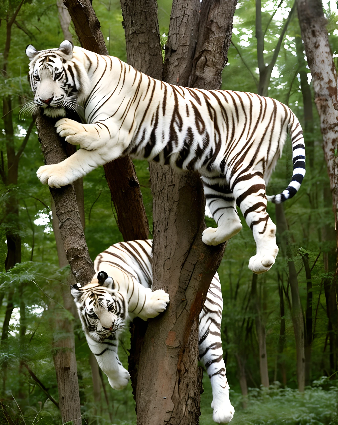 A white tiger is half-pinned to the ground,Climbing a tree,Art, mythology