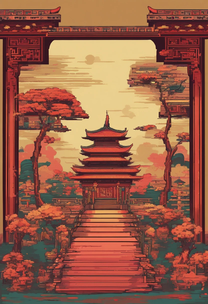 On the wall of the room there is a painting with a vase, oriental wallpaper, Detailed scenery —width 672, Zen temple background, inspired by Emperor Huizong of Song, background depicting a temple, interior background art, personal room background, palace background, Single,inspired by Ohara Koson, chinoiserie wallpaper