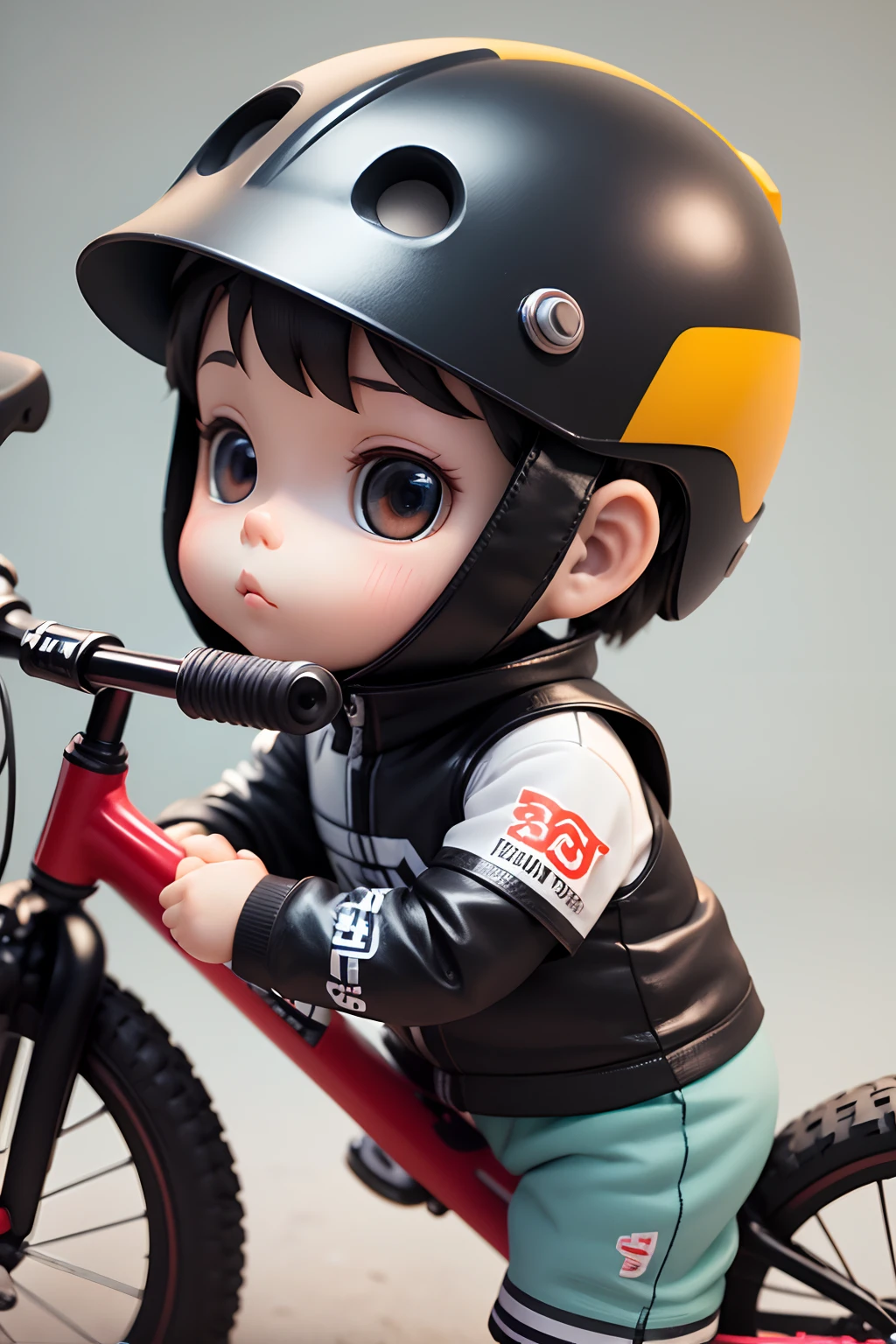 There is a little doll with MTB fullface helmet, cute 3d rendering, boy ride balance bike, portrait anime sport boy, cute 3d anime boy rendering, cute detailed digital art, male explorer mini cute boy, 3d rendering stylized, 3d rendered character art 8k, cute digital painting, anime style 3d, super detailed rendering
