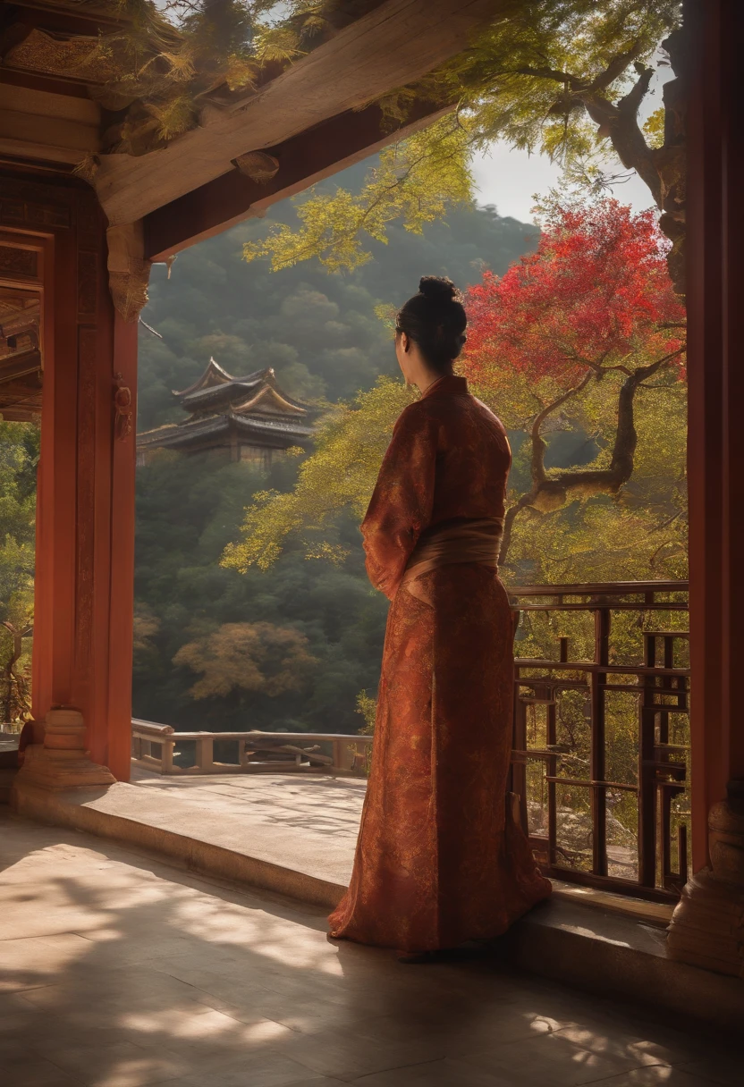 On the wall of the room there is a painting with a vase, oriental wallpaper, Detailed scenery —width 672, Zen temple background, inspired by Emperor Huizong of Song, background depicting a temple, interior background art, personal room background, palace background, Single，inspired by Ohara Koson, chinoiserie wallpaper