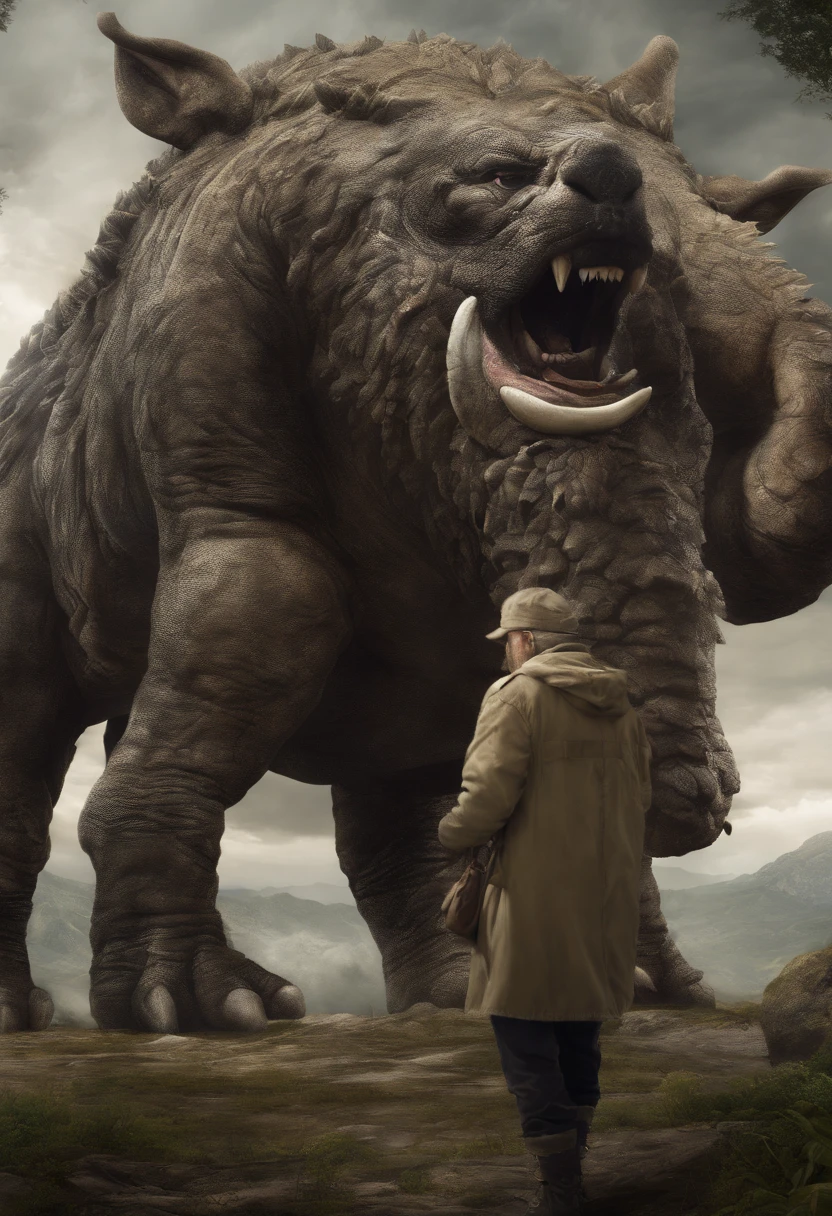 The mysterious beast and the traveler watching it