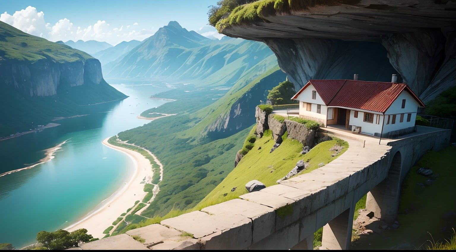 imagem de uma paisagem com uma casa e chovendo muito forte la fora