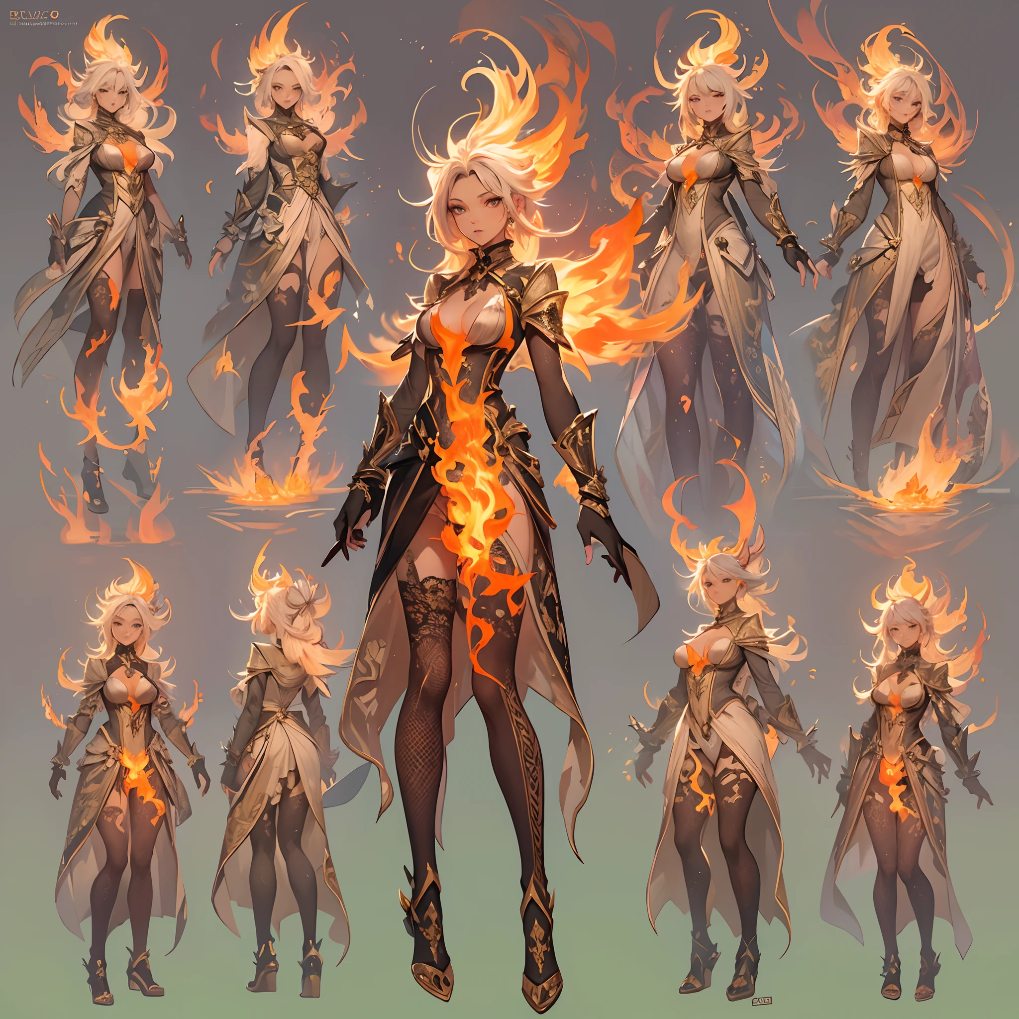 ((Masterpiece, Highest quality)), Detailed face, CharacterDesignSheetfull body, perfectly proportions, full of details, Multiple poses and expressions, Highly detailed, A beautiful orange-dark-volcanic-stone-skinned lava fly girl, ((six arms)), (glowing pale yellow eyes), bright yellow eyes, dark and gloomy coal caves