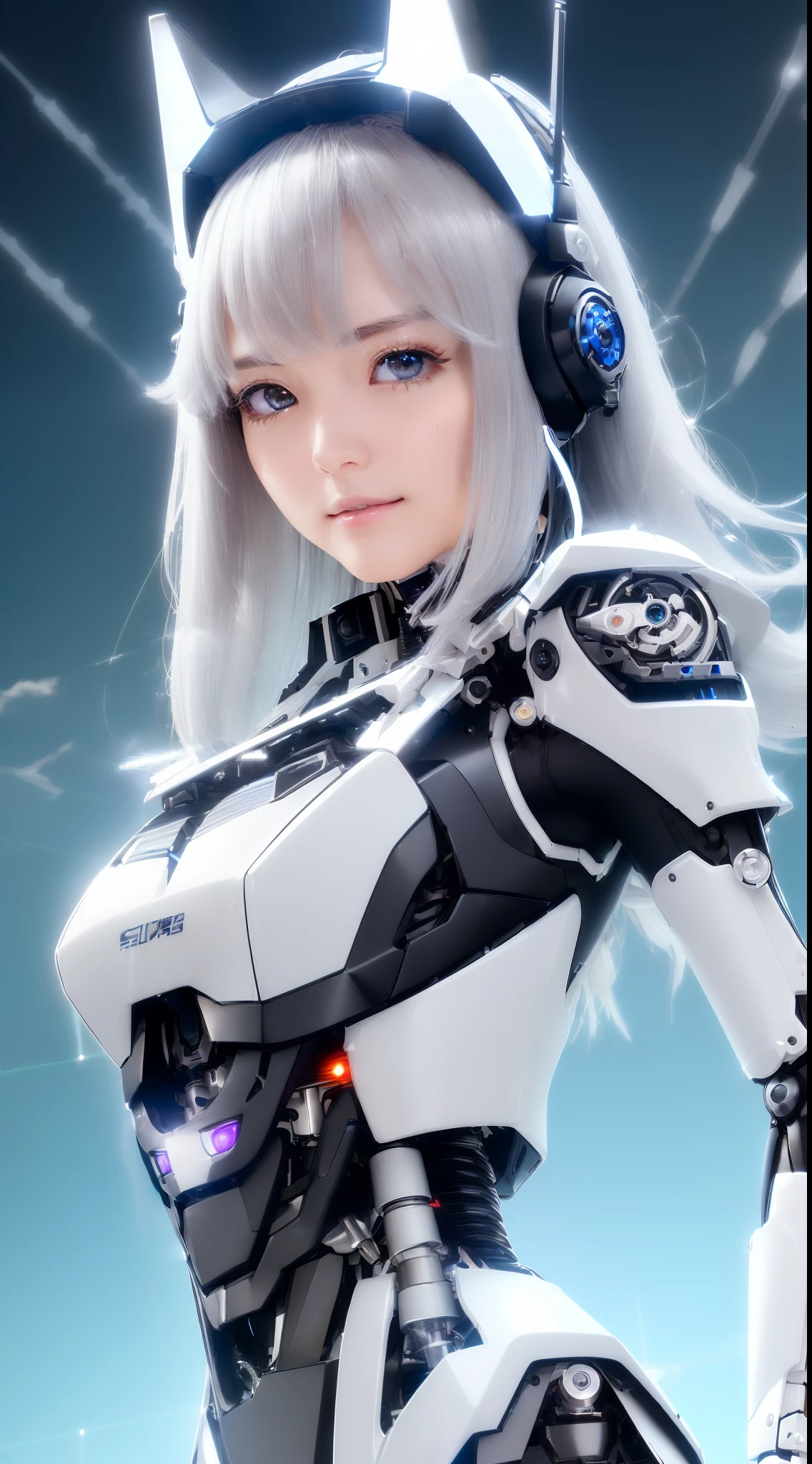 ((masutepiece)), ((top-quality), high quarity、ultra-definition, Realistic,  (Ultra-fine face)、fulcolor 、scientific fiction、Beautiful robot police woman、((Cyberpolis))、((Mechanical joints))、Machine body、(((machine components)))、Actuator Joints、White porcelain mechanical armor、(Curvaceous face)、((Ultra detailed eyes))、thin mouth、deadpan、straight haired、(((Electronic substrate)))、Machine Gloves、(Antenna Sensor Headgear)