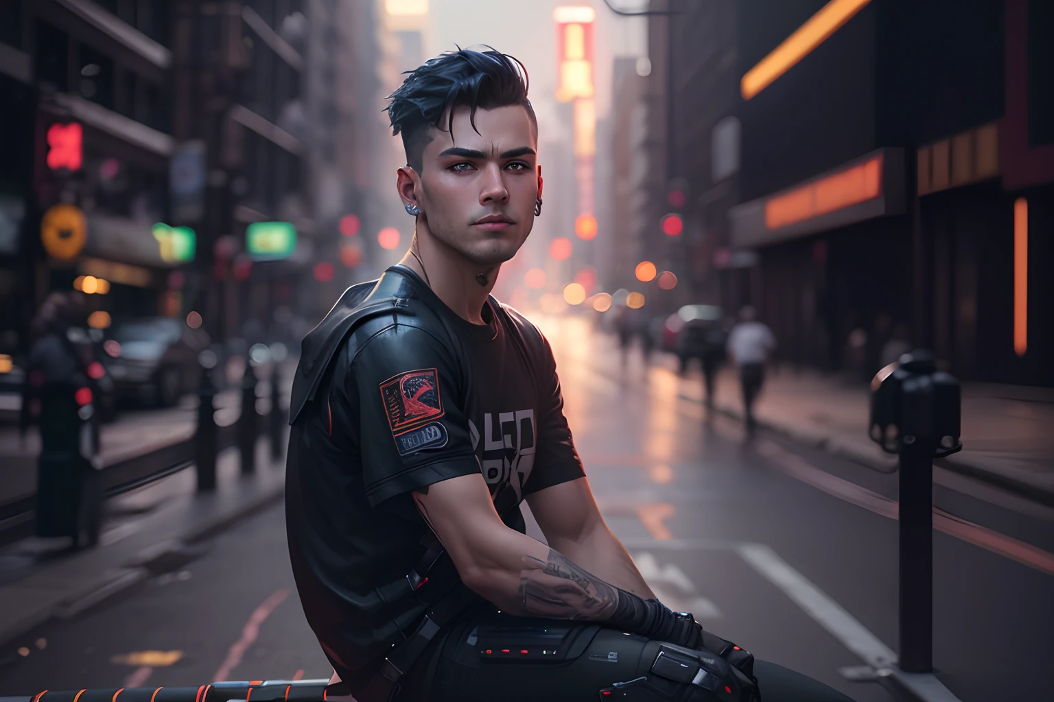 Cyberpunk handsome boy,change the background, realistic (don't change face),high details, new york city,4k ultra hd,row image