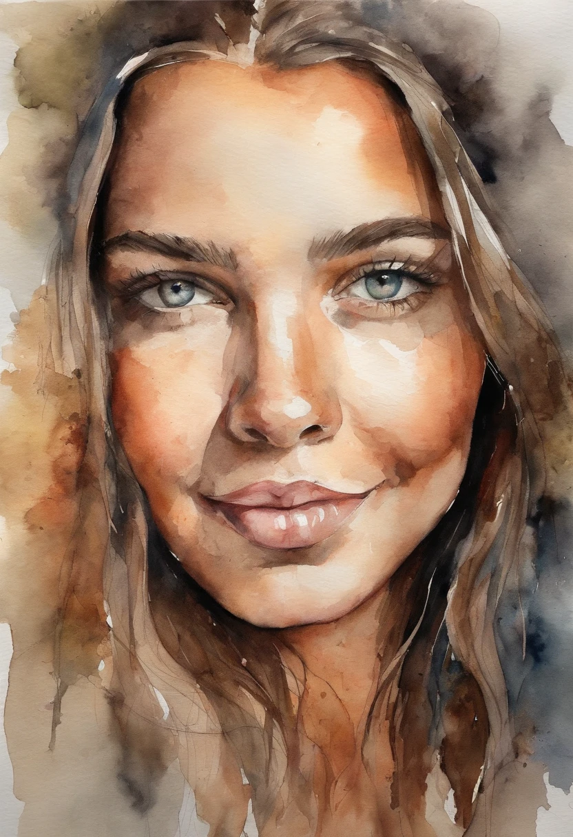 Retrato de uma jovem muito bonita, gordinha, cabelo loiro, nua com o dedo na boca.