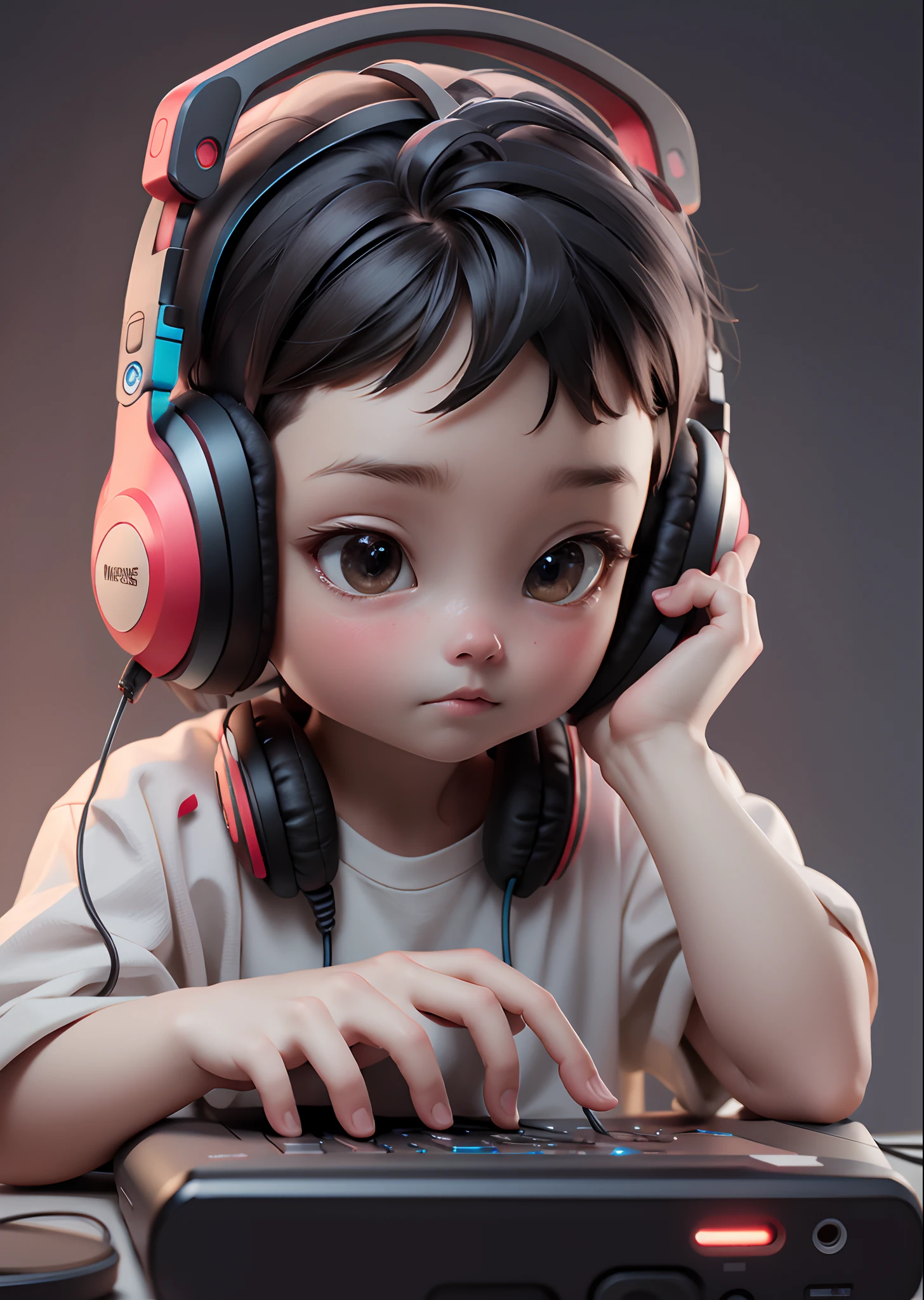 masutepiece, Best quality, 8K, offcial art, Cinematic light, 超A high resolution, 1boys, , Computer,wearing headphone,Cool