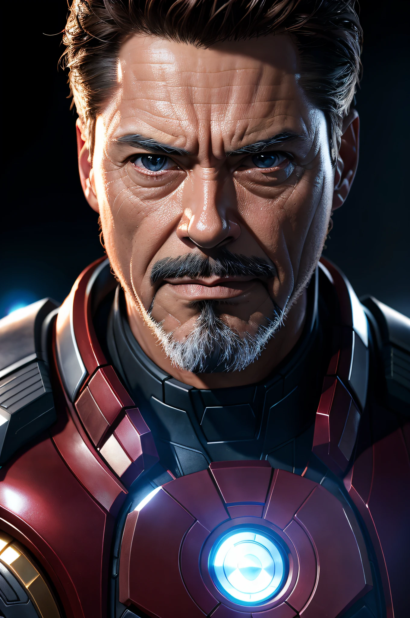 Marvel, Old man Tony Stark, realistically, dynamic lights, old, gray stubble, full shoot, (extremely detailed CG unity 8k wallpaper), trending on ArtStation, trending on CGSociety, High Detail, Sharp focus, dramatic, photorealistic