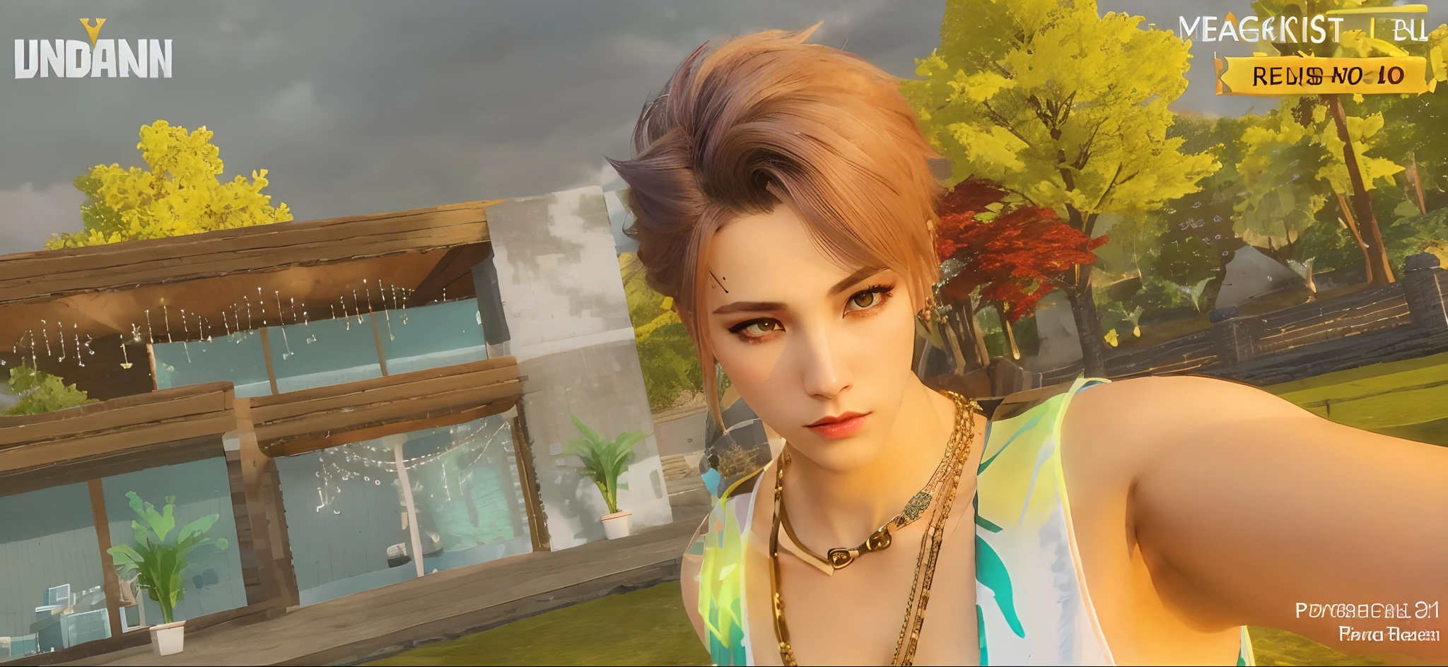 there is a woman with a necklace and a necklace on her neck, with very highly detailed face, in game, ingame, detailed punk hair, ingame image, second life avatar, male character, delicate androgynous prince, fashion gameplay screenshot, beautiful screenshot, evil devious male, handsome stunning realistic, checkered spiked hair, inspired by Ren Renfa