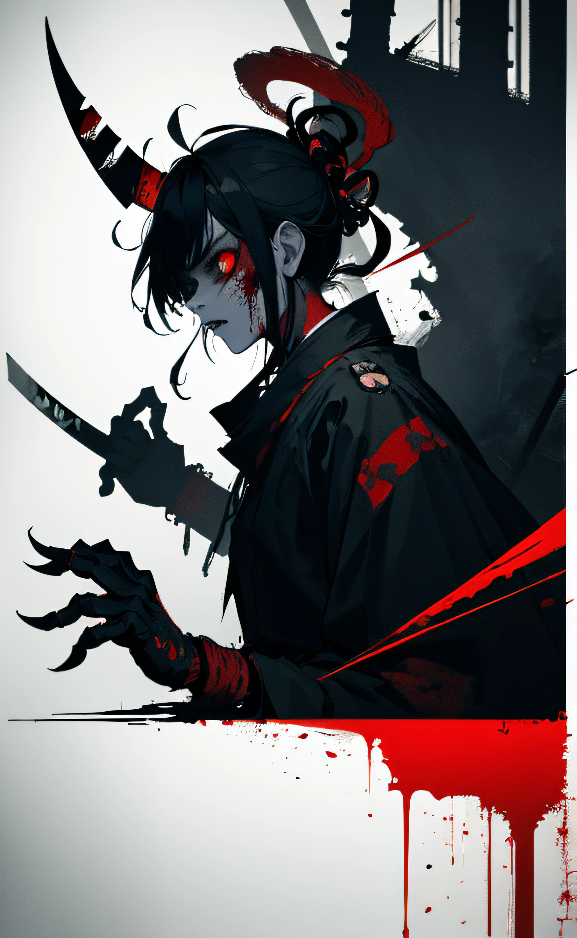 horror thriller movie poster, masterpiece, best quality, zombie samurai, (Bauhaus, shapes, lines, abstract:1.1)