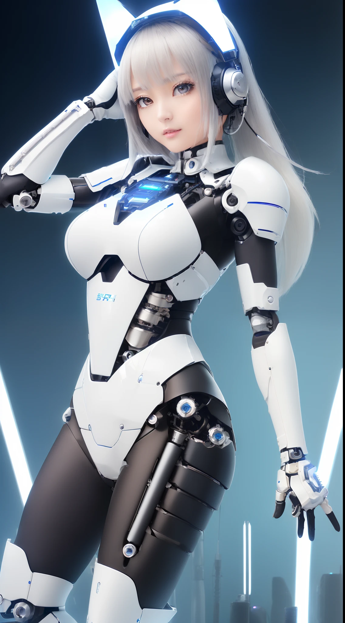 ((masutepiece)), ((top-quality), high quarity、ultra-definition, Realistic, (Ultra-fine face)、fulcolor 、scientific fiction、Beautiful robot police woman、((Cyberpolis))、((Mechanical joints))、Machine body、(((machine components)))、Actuator Joints、White porcelain mechanical armor、(Curvaceous face)、((Ultra detailed eyes))、thin mouth、deadpan、straight haired、(((Electronic substrate)))、Machine Gloves、(Antenna Sensor Headgear)