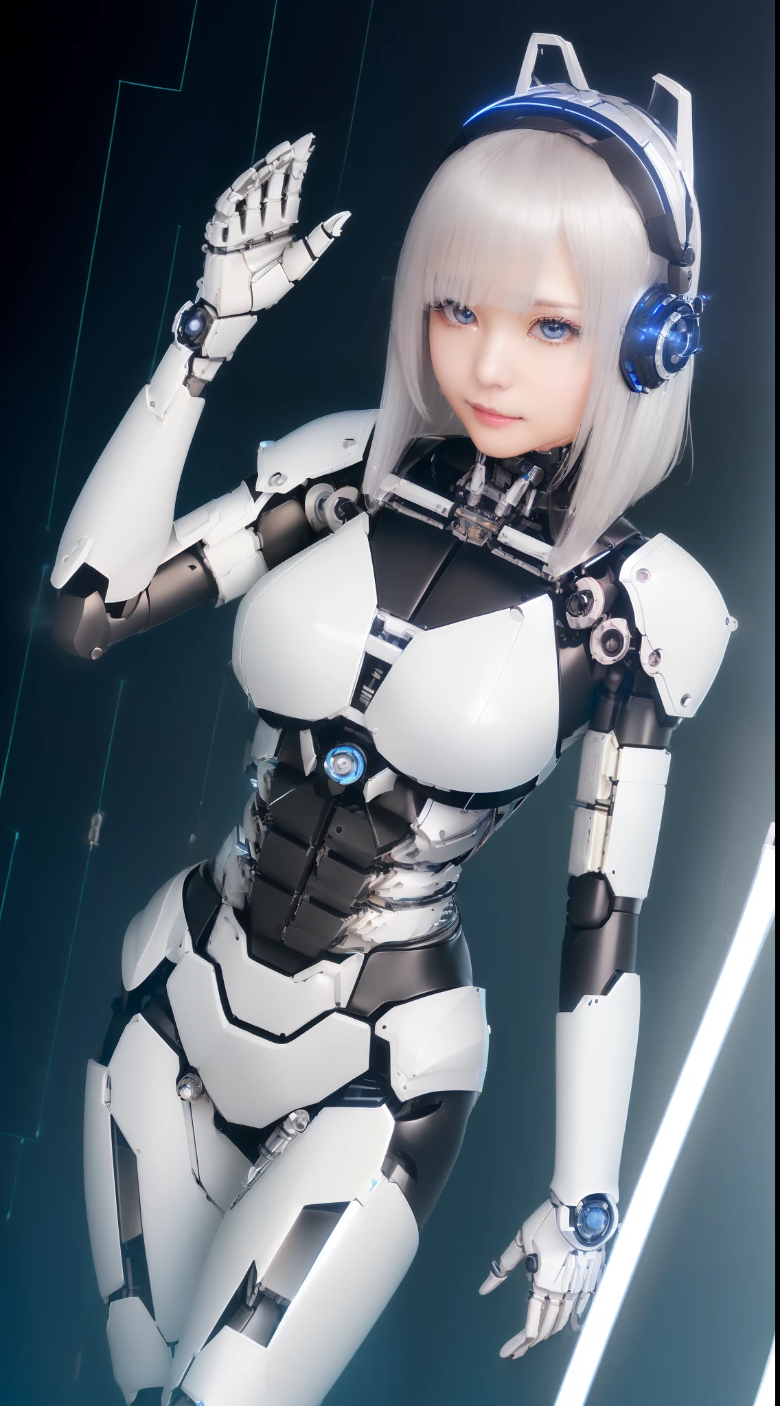 ((masutepiece)), ((top-quality), high quarity、ultra-definition, Realistic,  (Ultra-fine face)、fulcolor 、scientific fiction、Beautiful robot police woman、((Cyberpolis))、((Mechanical joints))、Machine body、(((machine components)))、Actuator Joints、White porcelain mechanical armor、(Curvaceous face)、((Ultra detailed eyes))、thin mouth、deadpan、straight haired、(((Electronic substrate)))、Machine Gloves、(Antenna Sensor Headgear)
