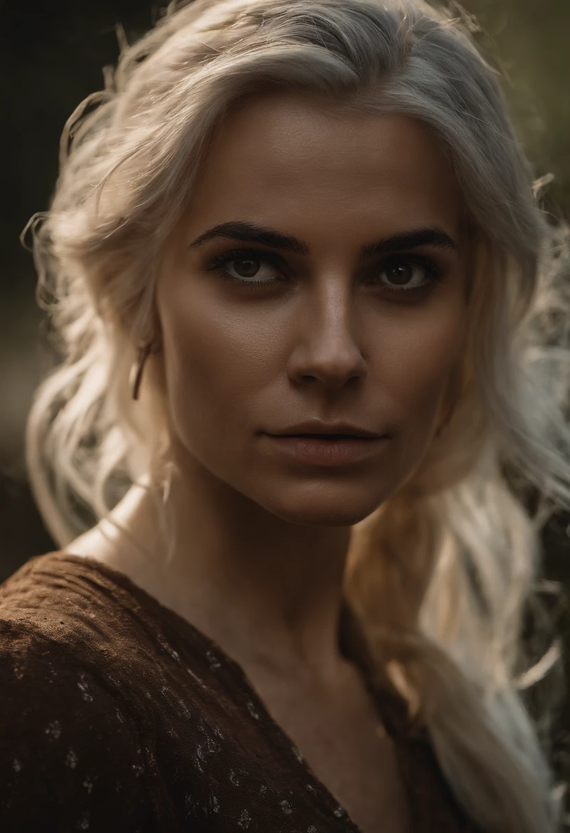 Attacked by monster,Ciri from The Witcher III the game, (((pee stain))), brown leggings, worried, embarrassed, (standing)(scared)