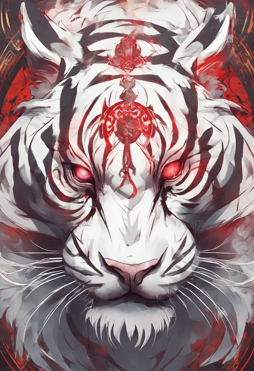 China-style,Chinese mythology,White Tiger,roar,ferocious,gigantic,Eyes glow red,glow effects,High hills,cloudy fog,the night,Medium View Scene,body complet, like a, highly detailed surreal vfx,oc render, - AR 16:9 --q 2 --s 1000