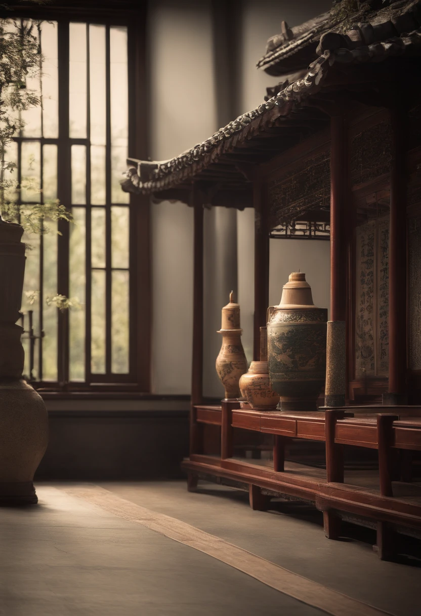 sobu,Vases painted on the background wall,inspired by Emperor Huizong of Song, interior background art, personal room background, palace background, There is only one wall in the background,inspired by Ohara Koson, Chinese style wallpaper style